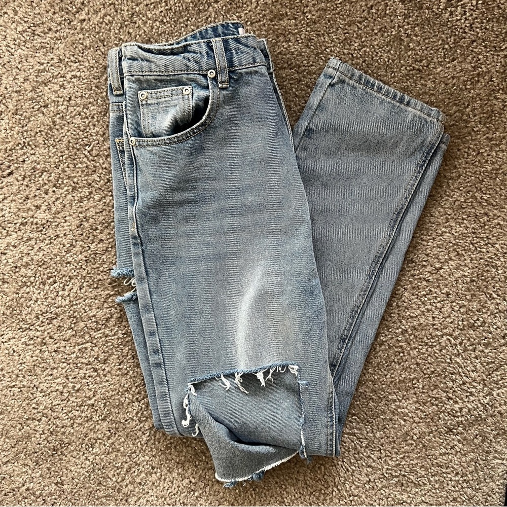GREY LAB Light Blue Distressed Straight Leg Jeans
